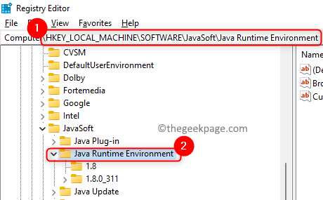 Registry Javasoft Java Runtime Environment Min