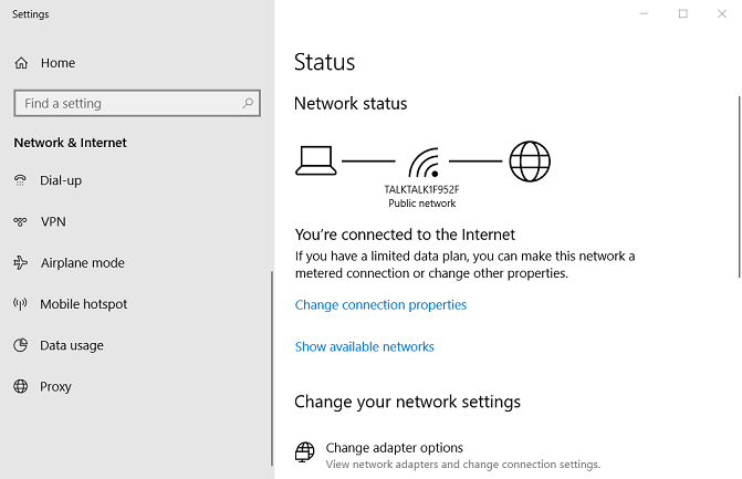 Stav sítě v Nastavení Chyba Windows Update 8020002e