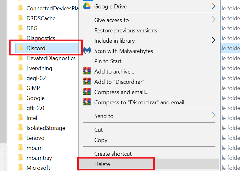 Discord Delete Folder لن يتم تحديث Discord