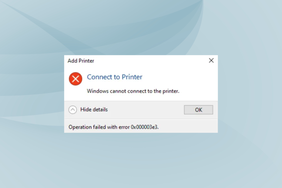 parandage Windowsis printeri viga 0x000003e3