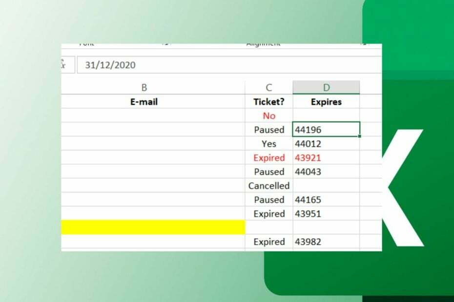 Exceli kuupäevi näidatakse numbritena