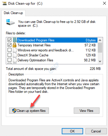 Почистване на диска за системни файлове за почистване на устройство