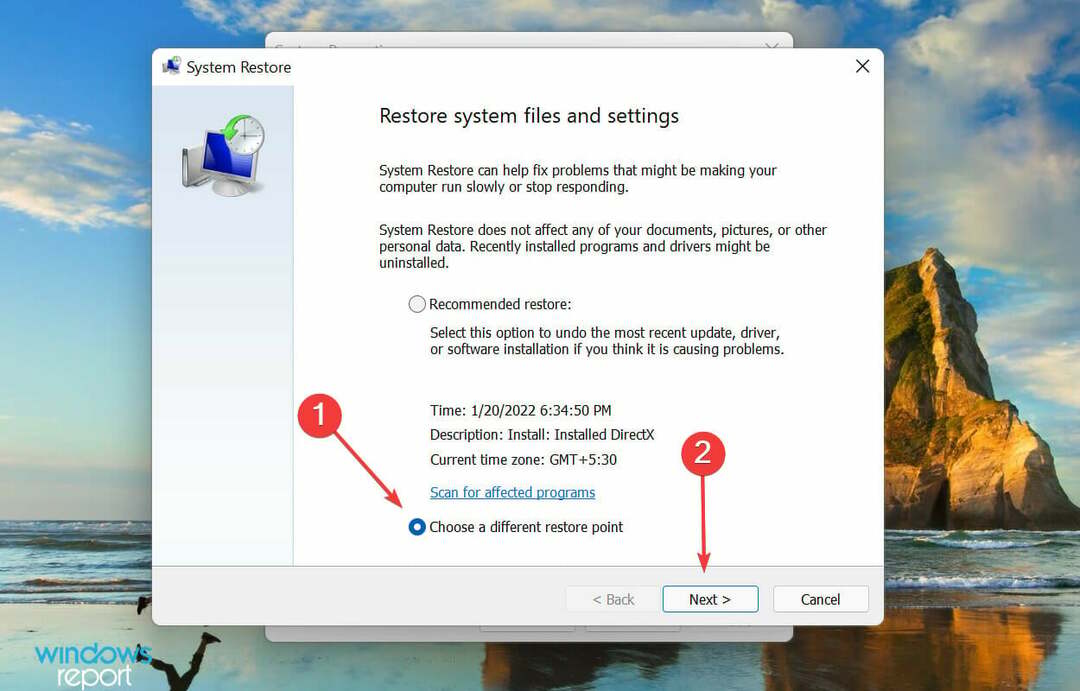 Izberite drugo obnovitveno točko, da odpravite napako med izvajanjem Windows 11
