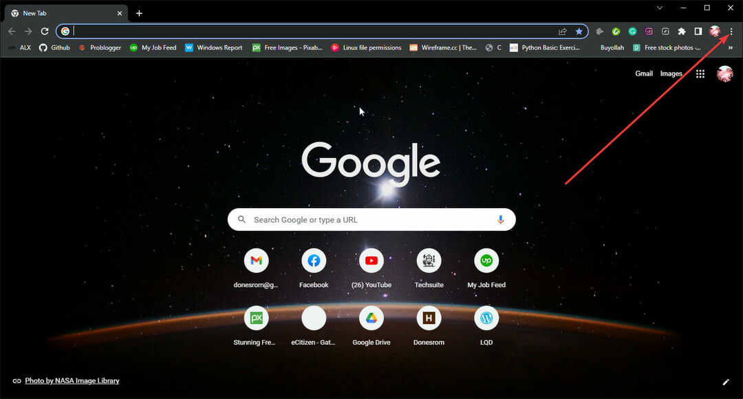 Inicio del navegador Google Chrome