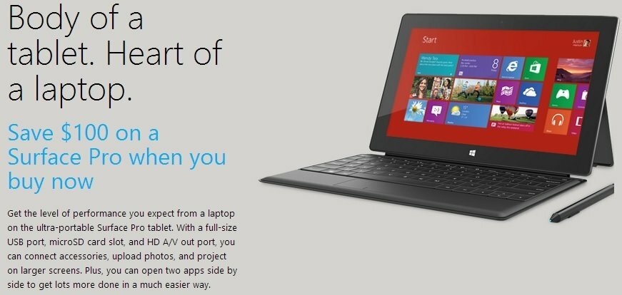 Tarpeettoman Surface RT: n jälkeen Microsoft Now alentaa Surface Pro -hintaa 100 dollarilla
