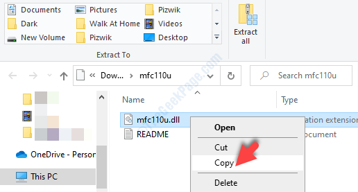Abra la carpeta Zip File Explorer Archivo Dll Haga clic con el botón derecho en Copiar