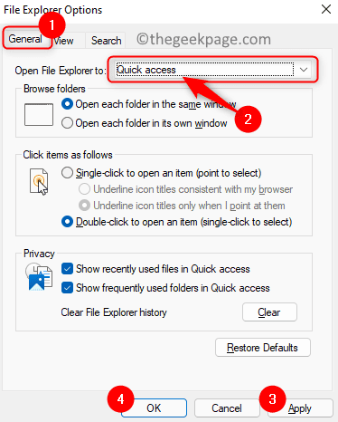 Opcje folderów Otwórz Eksplorator plików, aby uzyskać szybki dostęp Min