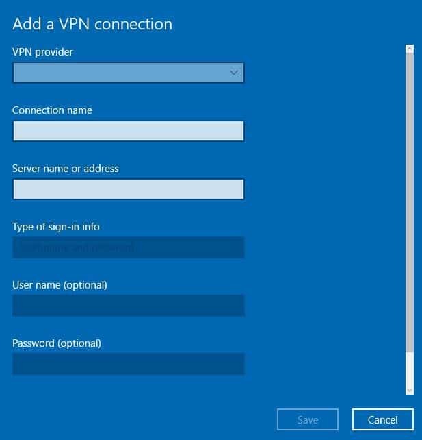ספק VPN VPN למחשב נייד Windows 10