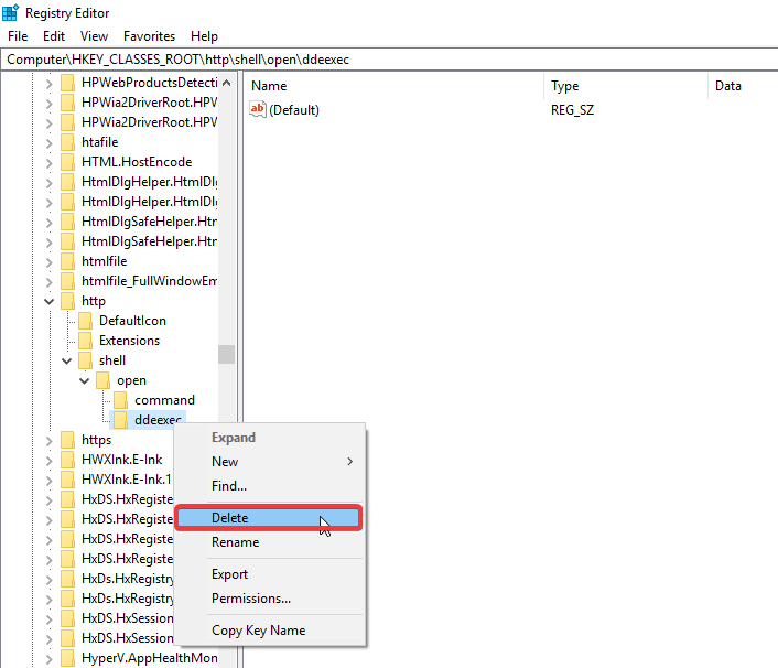 ištrinti registro įrašus HKEY_CLASSES_ROOT -> HTTP -> apvalkalas suraskite nuorodos naršyklę „Windows 7 Outlook 2003“