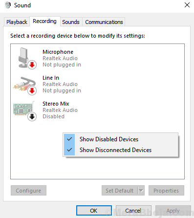Pokaži zvok onemogočenih naprav Windows 10 Min