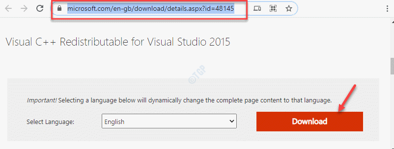 Página oficial da Microsoft para Visual C redistribuível para Visual Studio 2015 Download