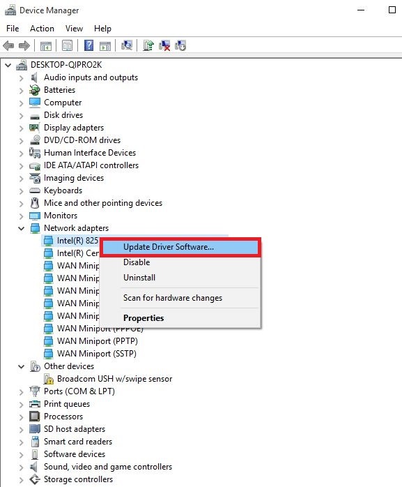 обновить программное обеспечение драйвера Ноутбук HP не подключается к Wi-Fi в Windows 10