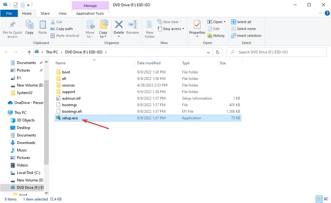setup.exe za namestitev sistema Windows na nov pogon SSD brez USB-ja