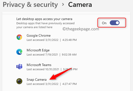 Privacidad Seguridad Permitir acceso a la cámara para aplicaciones de escritorio Mín.