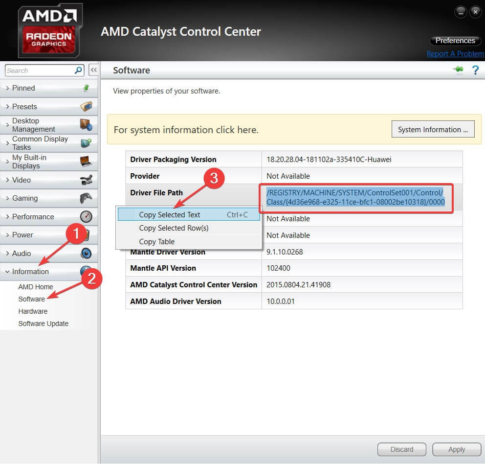 копировать информацию о драйвере amd Catalyst Control Center Создание настраиваемых разрешений в Windows
