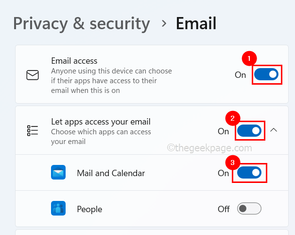 Iespējojiet e-pasta un pasta lietotnes 11zon konfidencialitāti