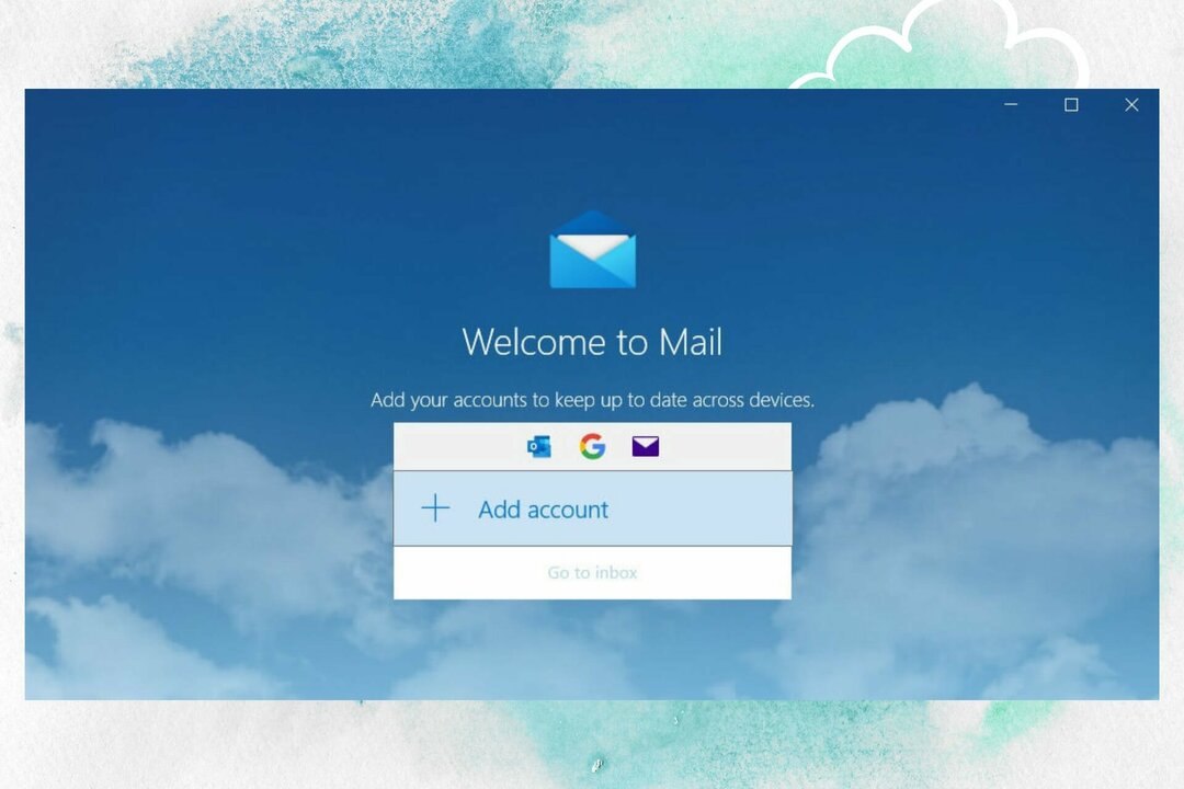 Okno za dodajanje računa Microsoft Mail