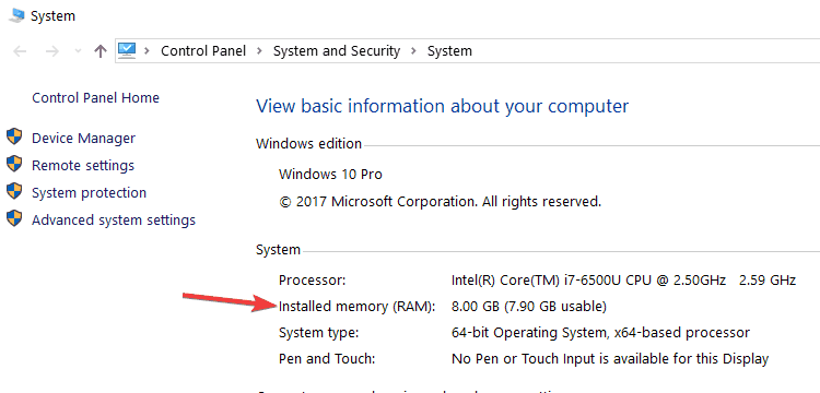 tjek RAM-specifikationer Windows 10