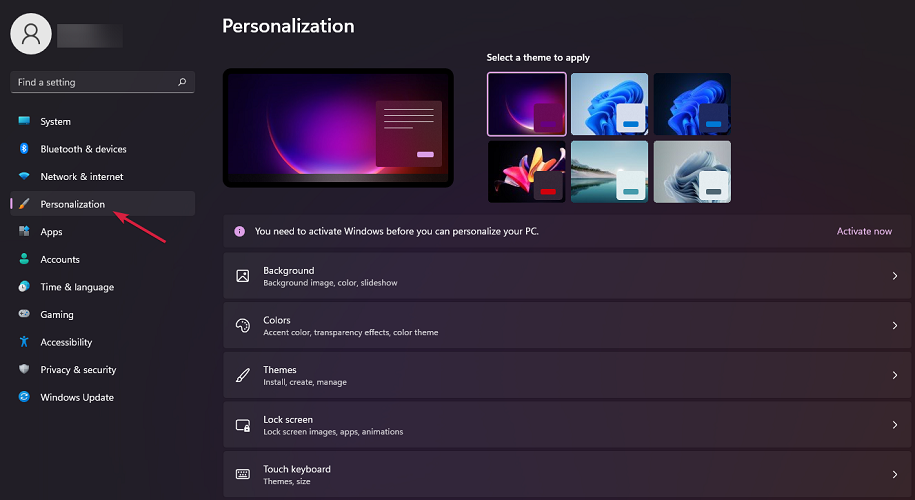 menu de personnalisation windows 11