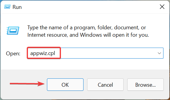 appwiz.cpl for å fikse itunes som ikke åpner Windows 11