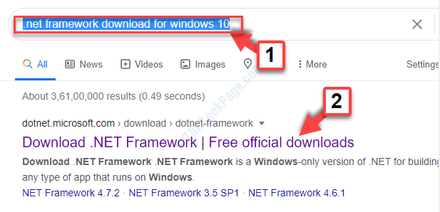 بحث Google. NET Framework تنزيل لنظام التشغيل Windows 10 النتيجة الأولى