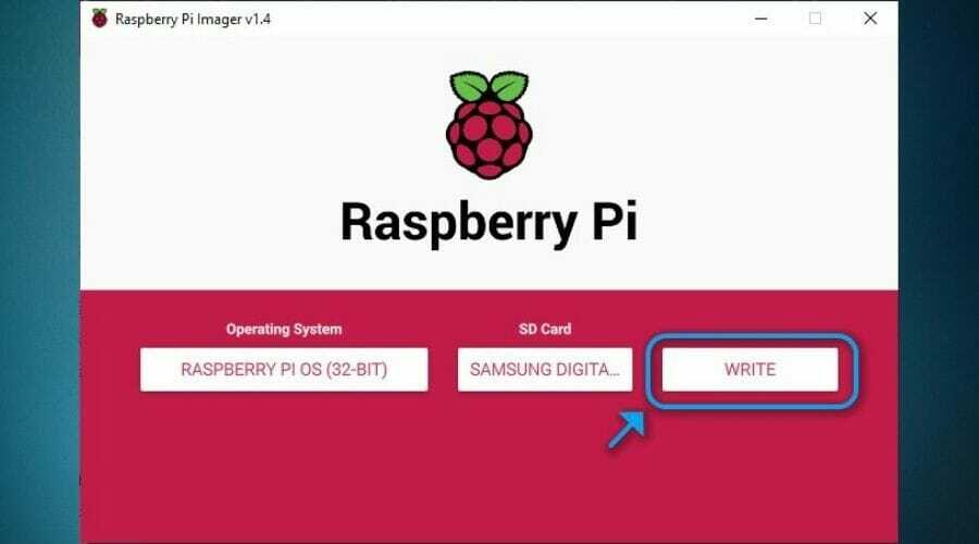 Buton de scriere Raspberry Pi Imager