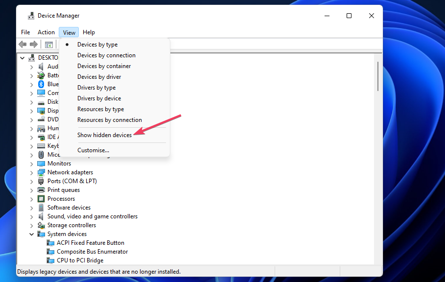 Opcija Prikaži skrivene uređaje Windows 11 HDMI audio ne radi