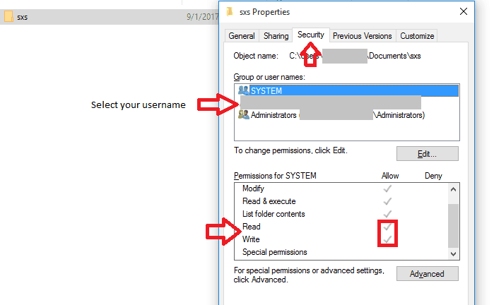 Verifique se você tem permissão para ler e gravar a pasta