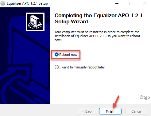 Equalizer Apo Setup Wizard Jetzt neu starten Fertig