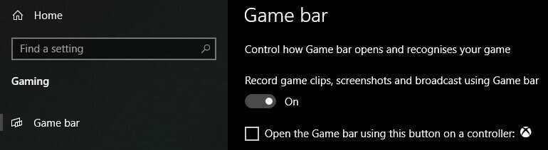desligue a barra de jogos do windows 10