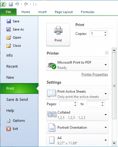 Excelin tulostusasetukset erottavat laskentataulukon reunat ja ruudukot, jotka eivät tulostu