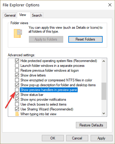 отключить обработчики предварительного просмотра Windows 10