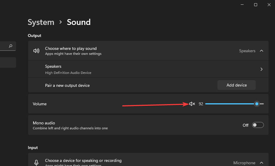 Опция за включване на звука Windows 11 без звук