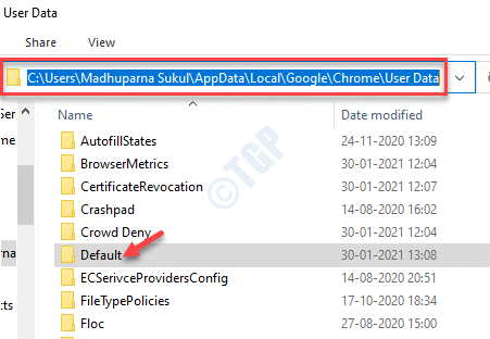 File Explorer Chrome მომხმარებლის მონაცემთა საქაღალდის ნაგულისხმევი წაშლა