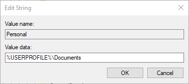 แก้ไขสตริง %userprofile%Documents