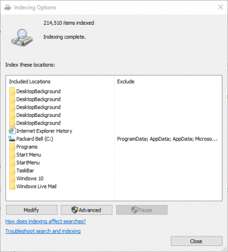 Indekseerimisvalikud Windows Exploreri otsing ei tööta