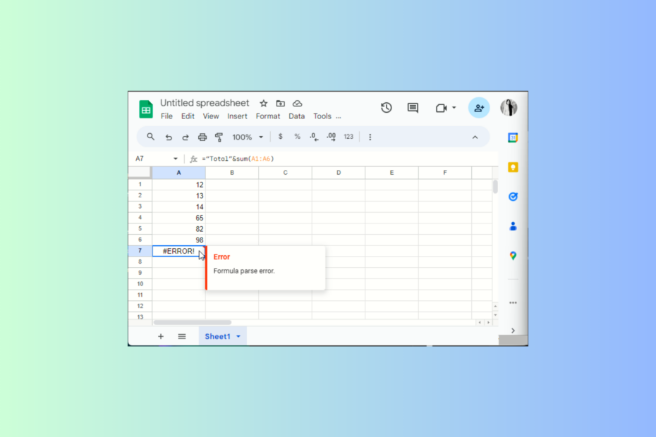 Formule-parseerfout Google Spreadsheets