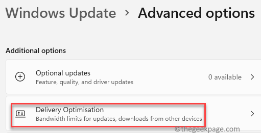 Options avancées de Windows Update Options supplémentaires Optimisation de la diffusion