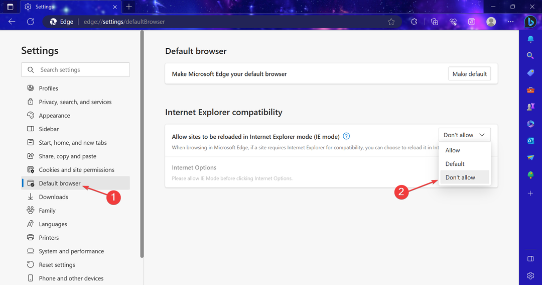 poista IE-tila käytöstä korjataksesi Internet Explorerin avaamisen