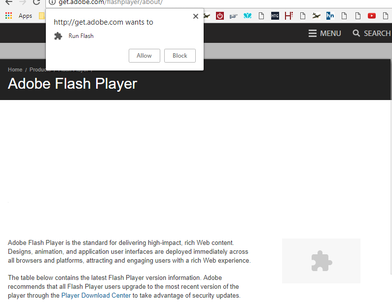 Google Chrome consente lo sblocco del flash del contenuto di Adobe Flash