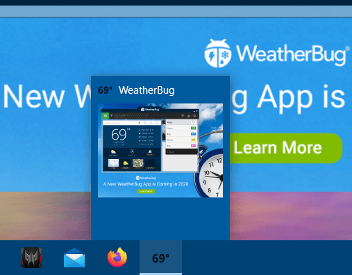 WeatherBug sıcaklık widget'ı, görev çubuğunda Windows 10 sıcaklık widget'ı