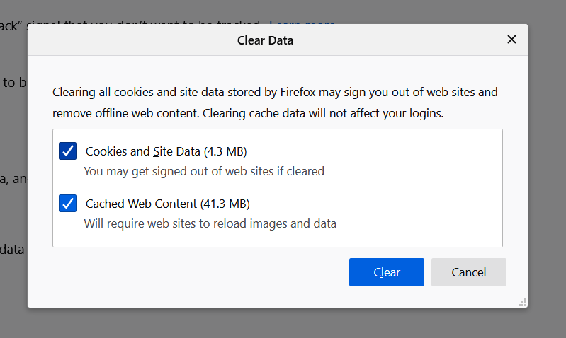 לא ניתן להפעיל את כלי העזר Clear Data של Firefox