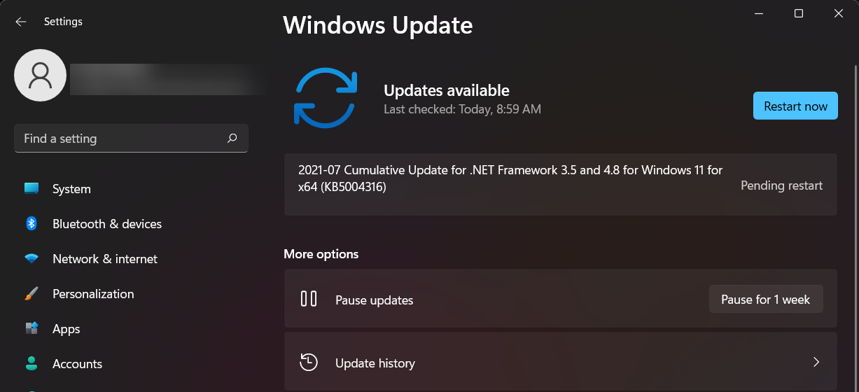 Windows-oppdatering - start på nytt nå