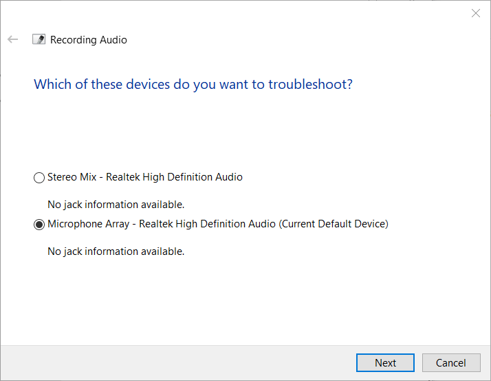 Poradce při potížích se záznamem zvuku Průvodce nemohl spustit mikrofon Windows 10