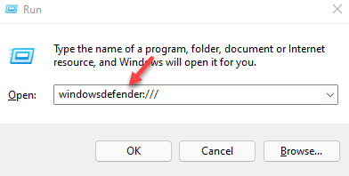 Käivitage käsk Windows Defenderi käsk Enter