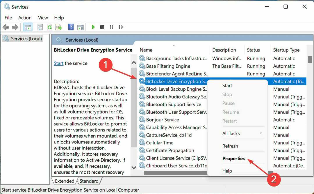 Servicio de Bitlocker para reparar Error al abrir la herramienta del panel de control de BitLocker Windows 11