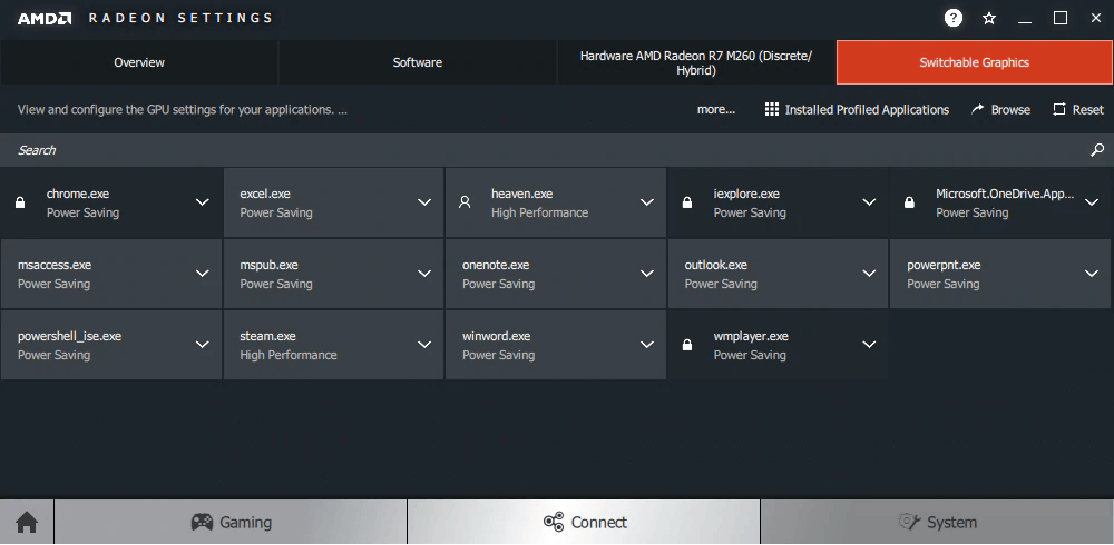 Applications sur l'onglet Graphiques commutables Minecraft n'utilisant pas de GPU