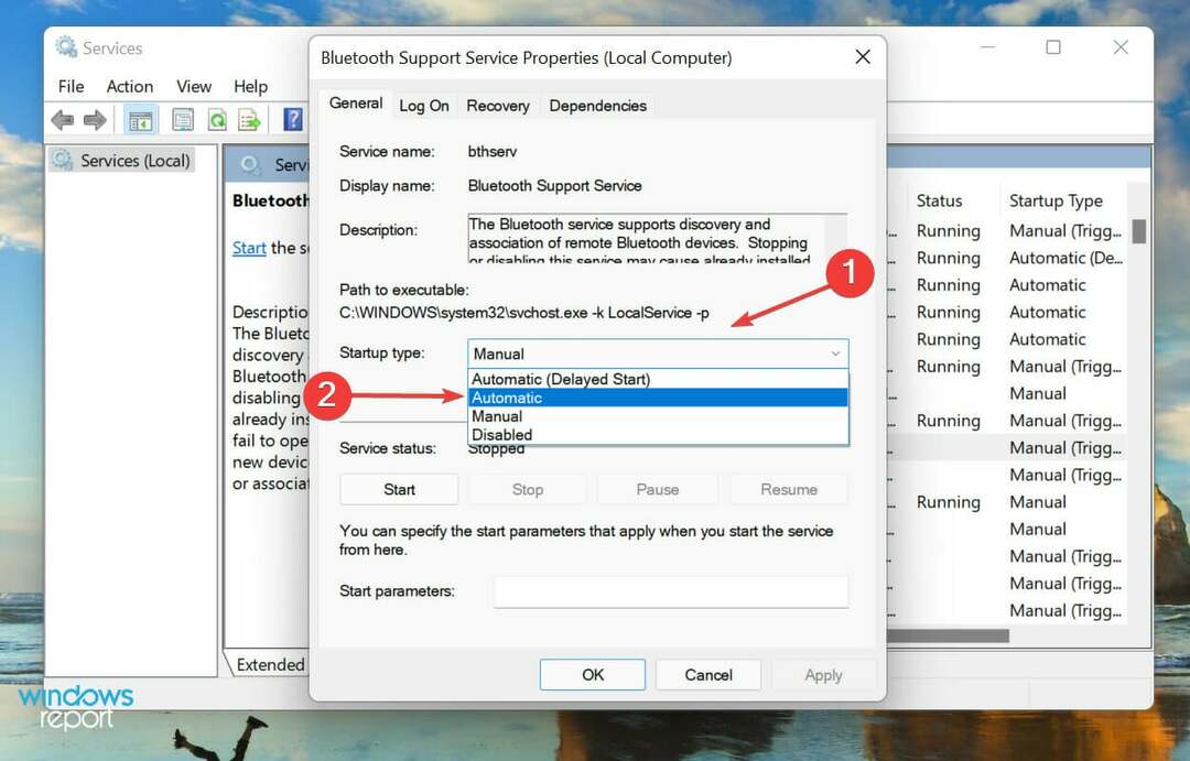 Установите «Автоматически», чтобы исправить неработающие аэродромы в Windows 11.