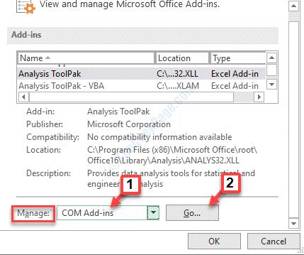 Excel-Optionen Add-Ins Verwalten Com-Add-Ins Los
