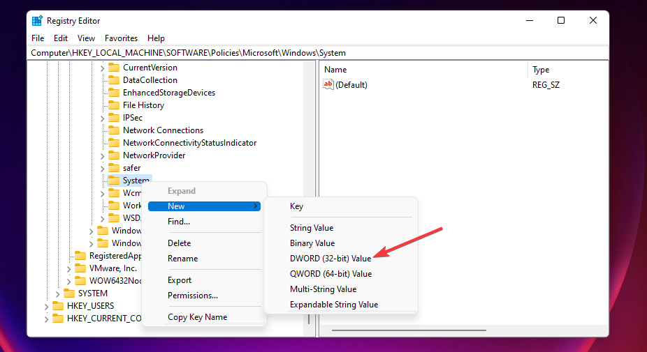 Možnost vrednosti DWORD (32-bit) zgodovina odložišča Windows 11 ne deluje
